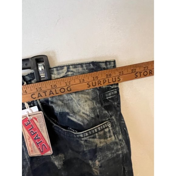 Staple Pigeon Jean Shorts Mens 40 Distressed Patches Blue Hand Sanding NEW - Picture 4 of 12